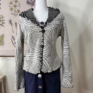 Vintage Black Cream Polka Dot Reversible Jacket Whimsy Twee Art Teacher Artsy M